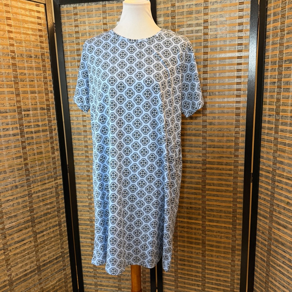 Vera Bradley T-Shirt Dress Women XL Blue Floral Medallion Cotton Short Sleeve